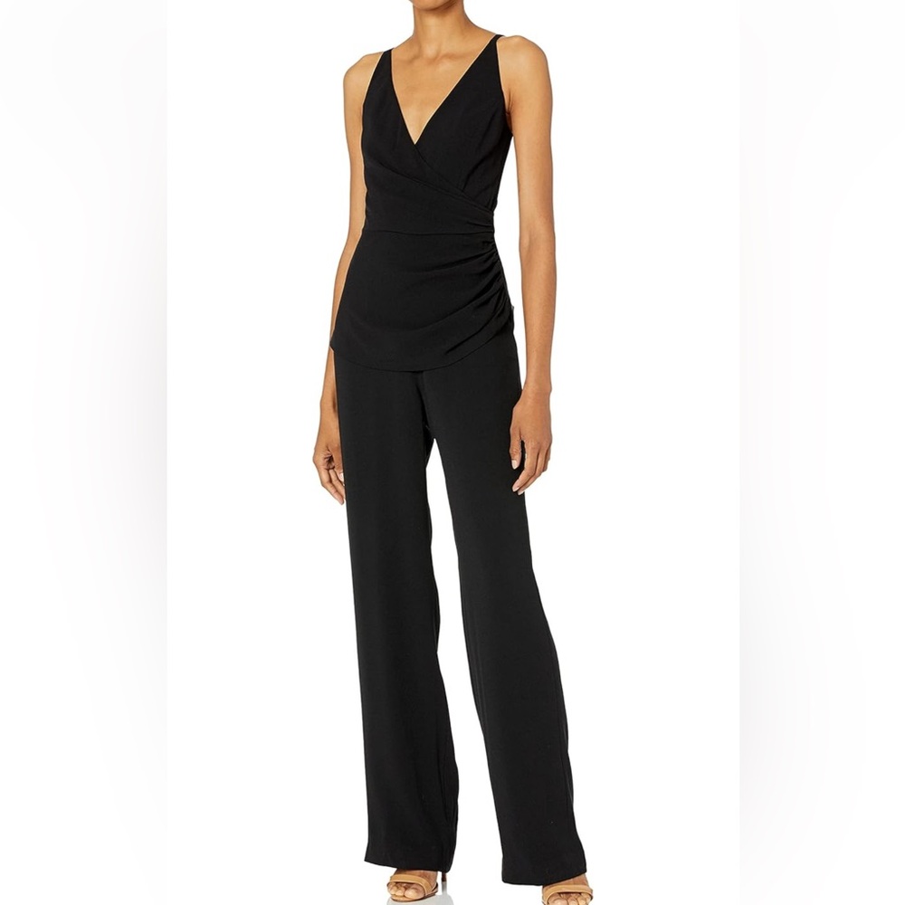 NWT Dress the Population Sam Ruched Black Jumpsuit Classic Evening Size Large